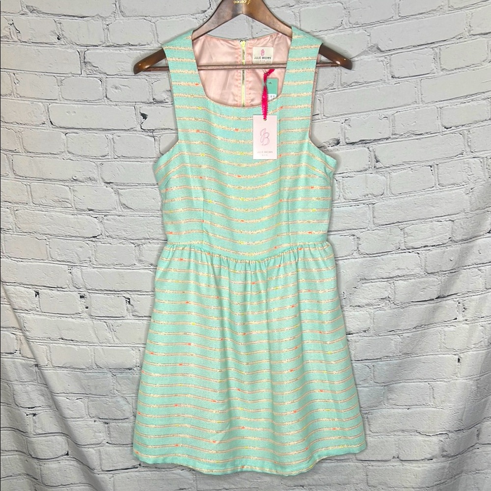 JB By Julie Brown Tarina Mint Green and Pink Striped Sleeveless Dress Size 10